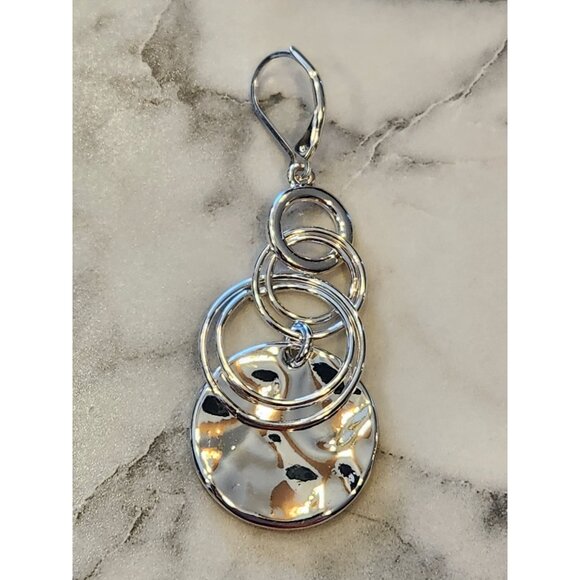 Dana Buchman Silver-Tone Dangle Earrings With Multi-Ring Design & Textured Disc - Picture 4 of 5